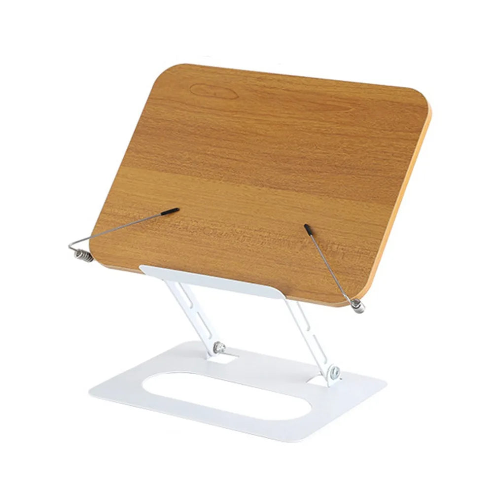 Solid Wood Reading Rack Foldable 360° Rotating Base Book Stand Adjustable with Elastic Page Clips Laptop Holder Desktop Riser