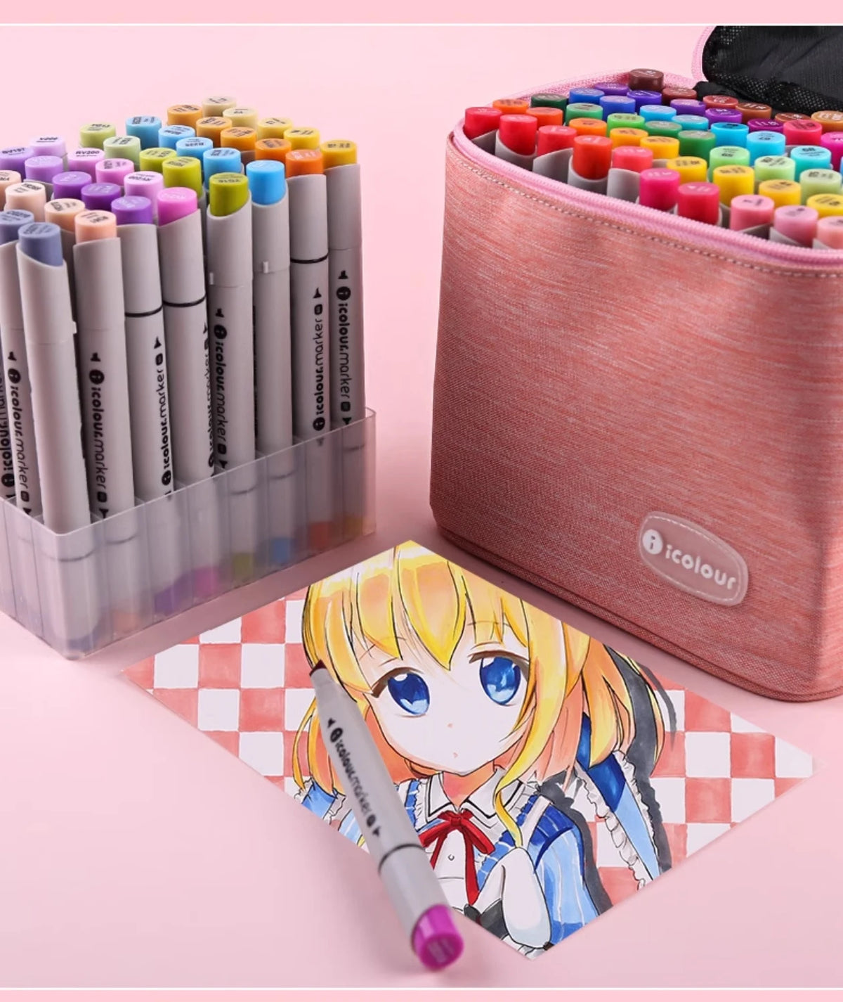 Icolour Zipper Marker Pen Case Larger Capacity Art Markers Canvas Storage Bag 36/48/60/80/168/240pcs Portable Marker Pen Holder
