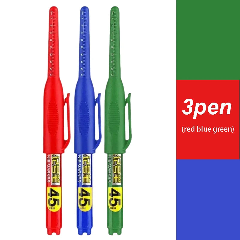 1-12Pcs Multi-Purpose 45mm Deep Drill Hole Long Nib Waterproof Marker Pens for Bathroom Woodworking Long Head Carpenter Pen