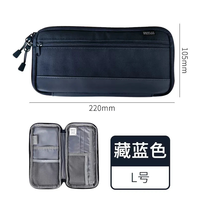 Japan Lihit Lab Large Capacity PU Waterproof Pencil Case Big Pen Holder, Fabric Stationery & Sundry Bag for School Students