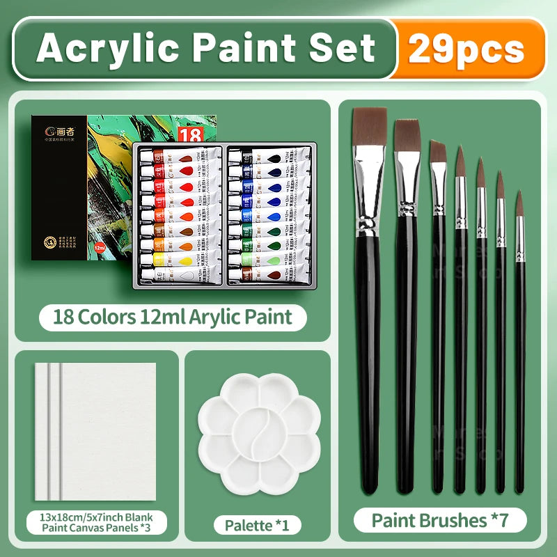 Professional Acrylic Paint Set - 23/29/35/47 pcs, 12/18/24/36 Colors 12ml/0.41floz Tubes Kit for DIY, Rock, Wood, Ceramic