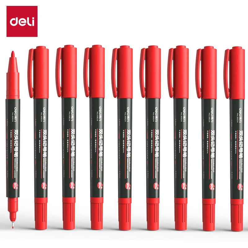 Deli Double-Ended Oil-Based Marker Set 12 Pieces Fine/Thick Art Sketching Outline CD Marking Tool for Students