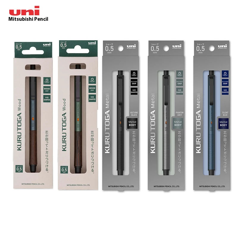Uni Kuru Toga Wooden Metal Mechanical Pencil M5-KW/KH 0.5MM Heavy Duty Automatic Pencil Back To School Stationery Supplies