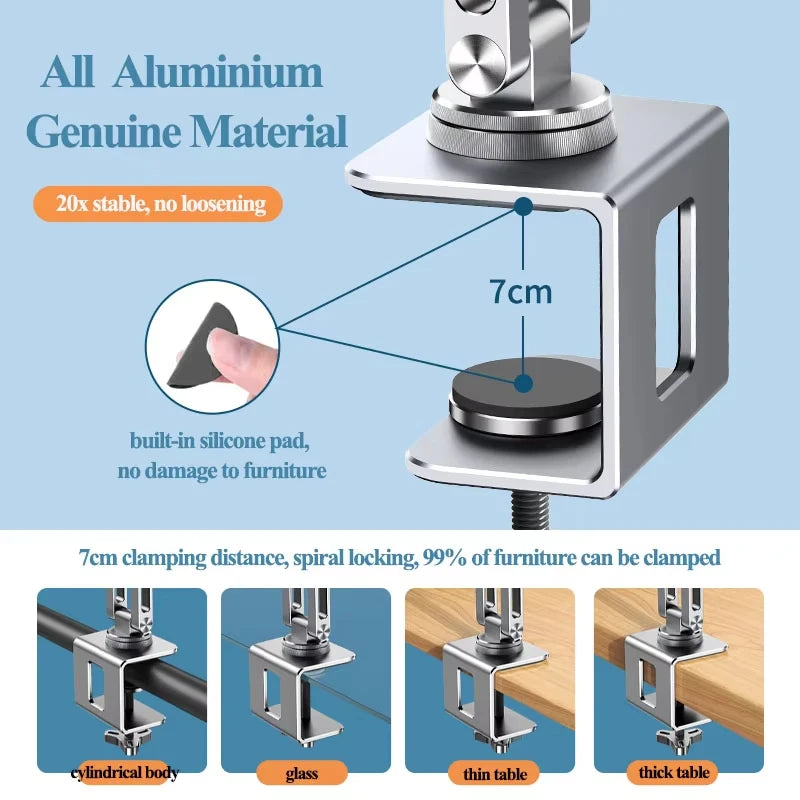 Book/Tablet Holder Adjustable 360° Rotatable Laptop Tablet Stand Clamp, Aluminum Alloy Bracket Holder for Desktop Bed Reading