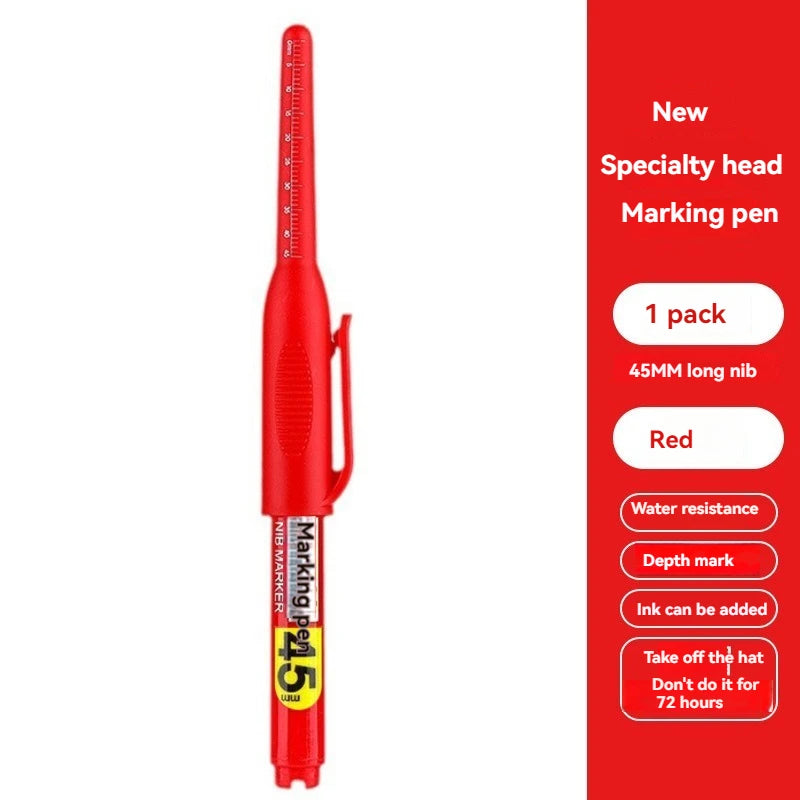 1-12Pcs Multi-Purpose 45mm Deep Drill Hole Long Nib Waterproof Marker Pens for Bathroom Woodworking Long Head Carpenter Pen