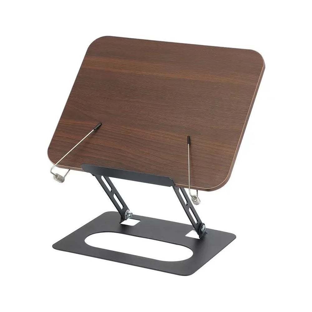 Solid Wood Reading Rack Foldable 360° Rotating Base Book Stand Adjustable with Elastic Page Clips Laptop Holder Desktop Riser