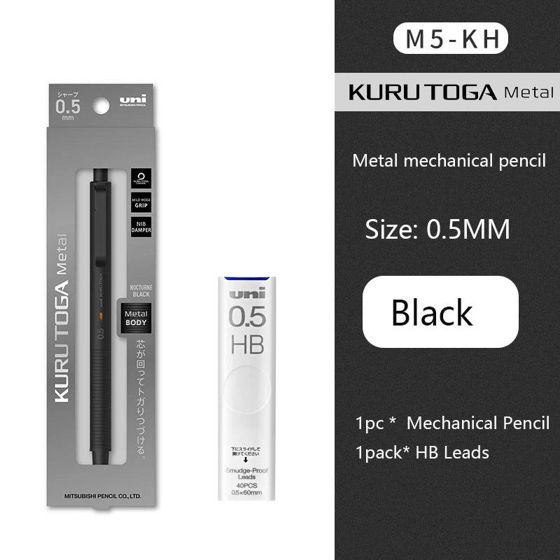 Uni Kuru Toga Wooden Metal Mechanical Pencil M5-KW/KH 0.5MM Heavy Duty Automatic Pencil Back To School Stationery Supplies
