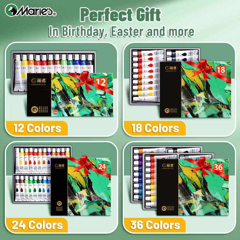 Professional Acrylic Paint Set - 23/29/35/47 pcs, 12/18/24/36 Colors 12ml/0.41floz Tubes Kit for DIY, Rock, Wood, Ceramic