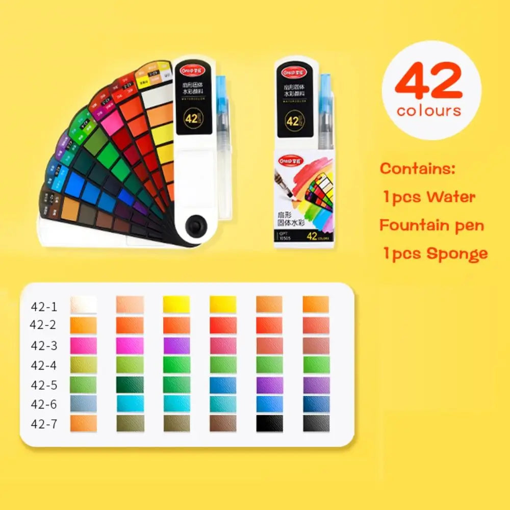 Folding Watercolor Paint Set 18/24/36/42 Colors Solid Watercolor Pigment with Water Brush Pen Oil Painting Kit School