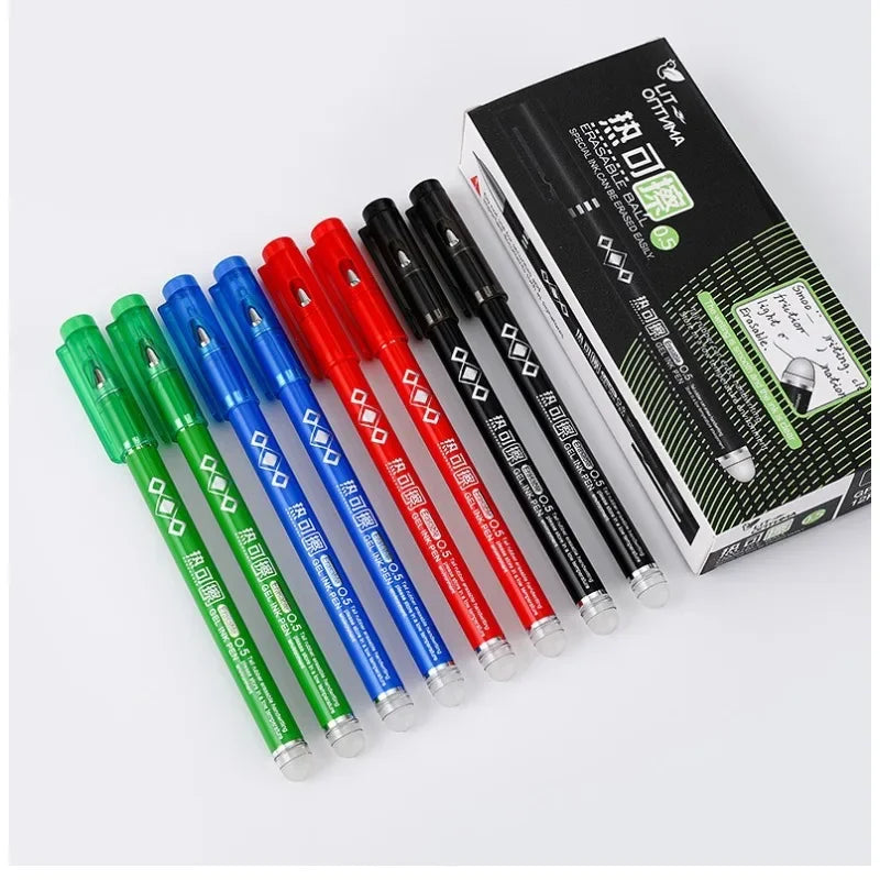 4-12PCS Heat Erasable Pens, Bullet Nib, Colored Heat Sensitive Erasable Gel Pen,  0.7MM Smooth Writing, Black Blue Red Green Ink