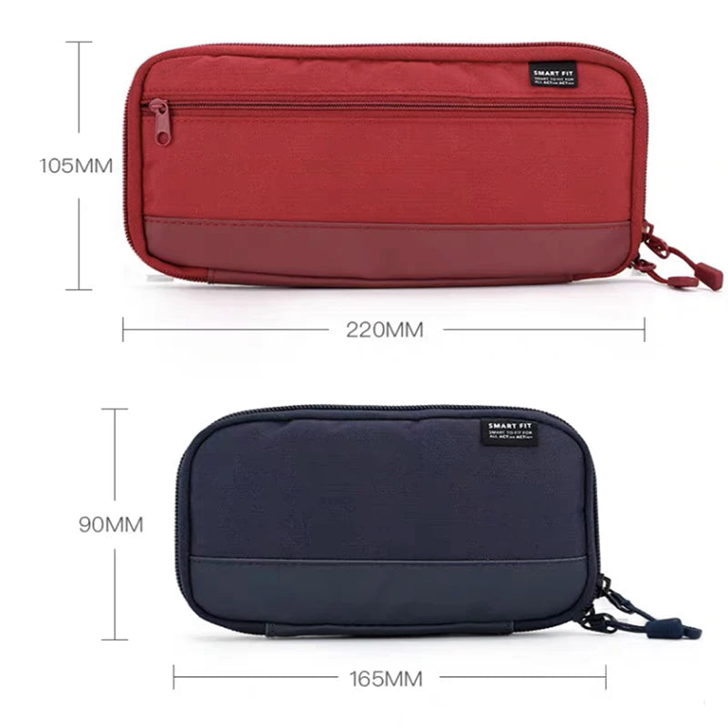 Japan Lihit Lab Large Capacity PU Waterproof Pencil Case Big Pen Holder, Fabric Stationery & Sundry Bag for School Students