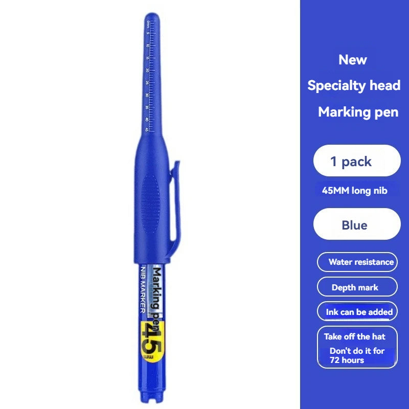 1-12Pcs Multi-Purpose 45mm Deep Drill Hole Long Nib Waterproof Marker Pens for Bathroom Woodworking Long Head Carpenter Pen