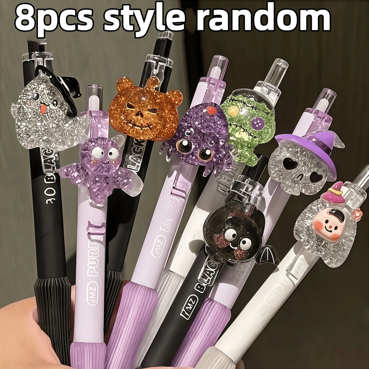 8/4 Pieces with Random Designs, Halloween Limited Edition Glitter-Scented Pendant Gel Pens with Black Ink, Quirky and Fun Style, Smooth Quick-Dry Black Ink, 3D Ghost Pumpkin Glitter Accessories, Sweet and Dark Color Sc