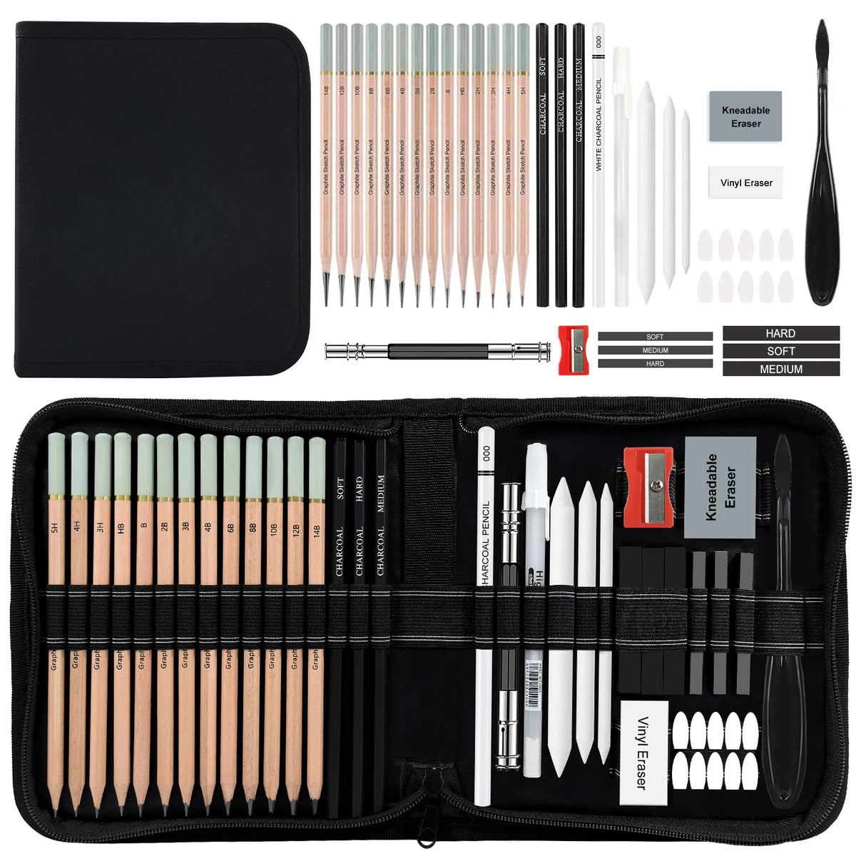 18/29/44pcs Sketch Set, Graphite and Charcoal, Professional Art Painting Kit for Artists, Adults, Ideal for Shading